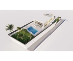 Chalets de obra nueva de una planta con piscina privada en Torrevieja